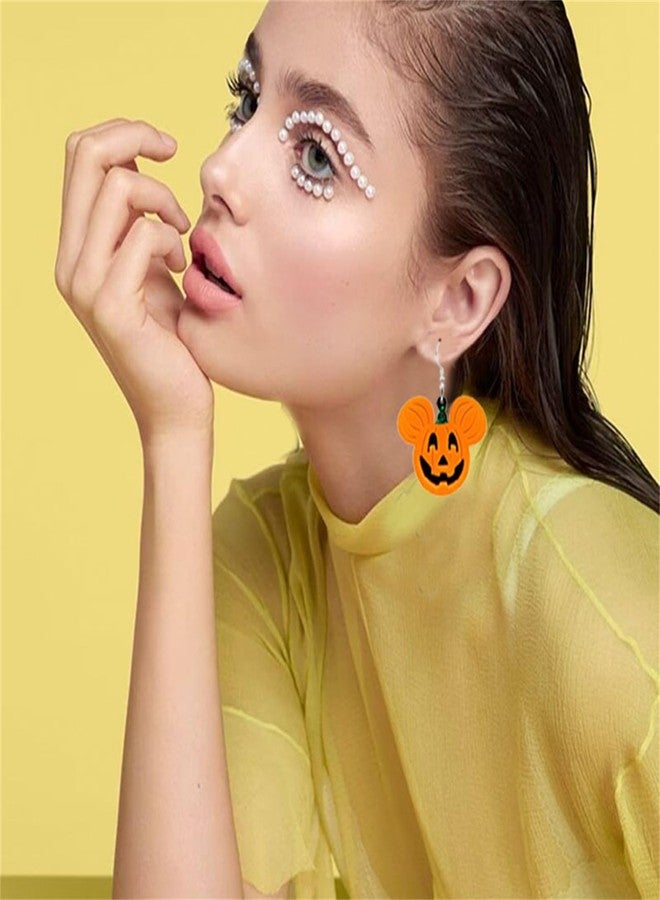 WCRAZYE Halloween Earrings Acrylic Skull Dangle Earrings for Women Halloween Pumpkin Earrings Spirit Earrings Cut Glitter Powder Cartoon Funny Earring Halloween Cosplay Jewelry (Yellow Pumpkin) - Image 3